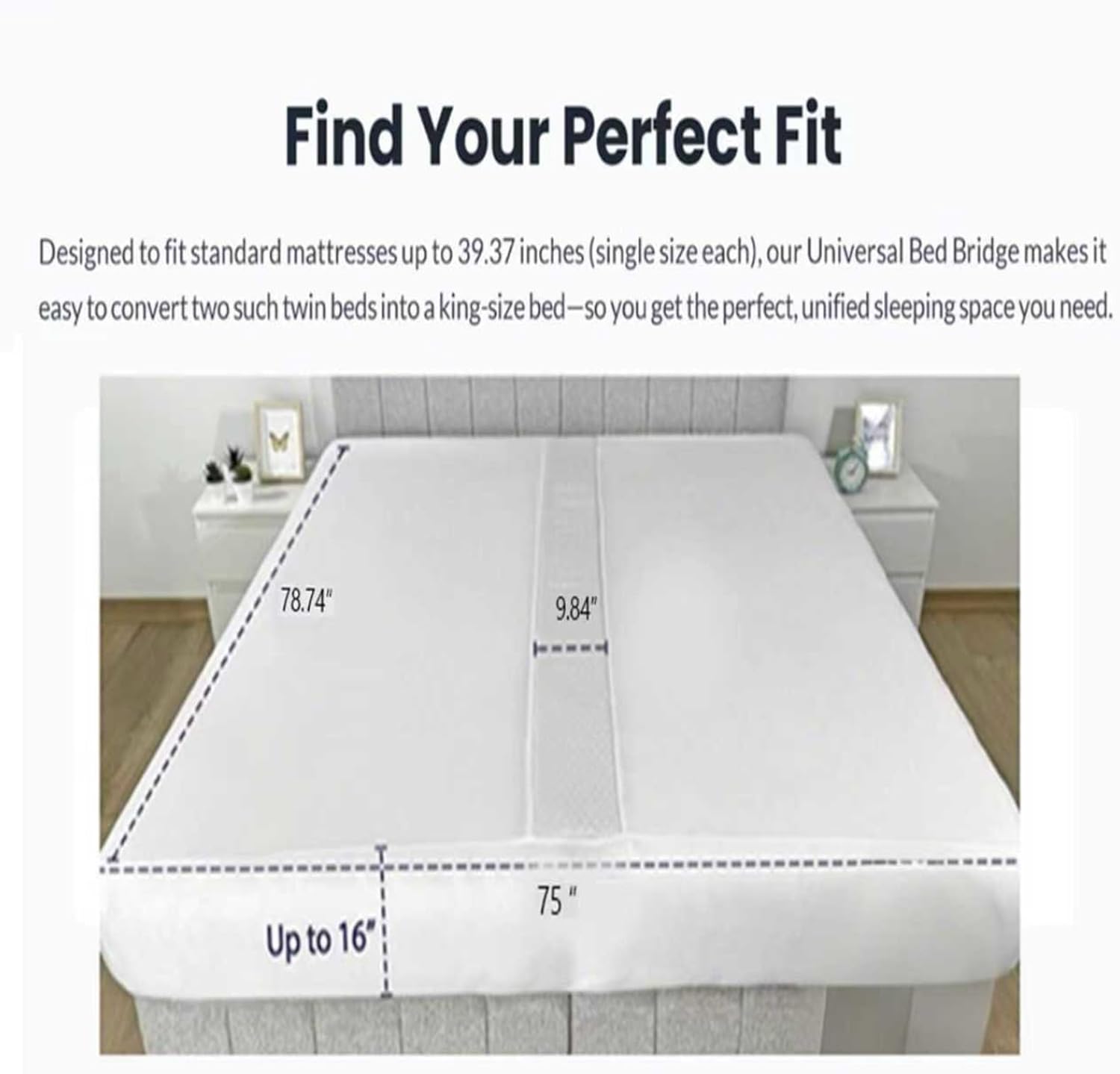 Bed Bridge Twin to King Converter Split King Gap Filler with Deep Pocket Sheet ，78in*75in