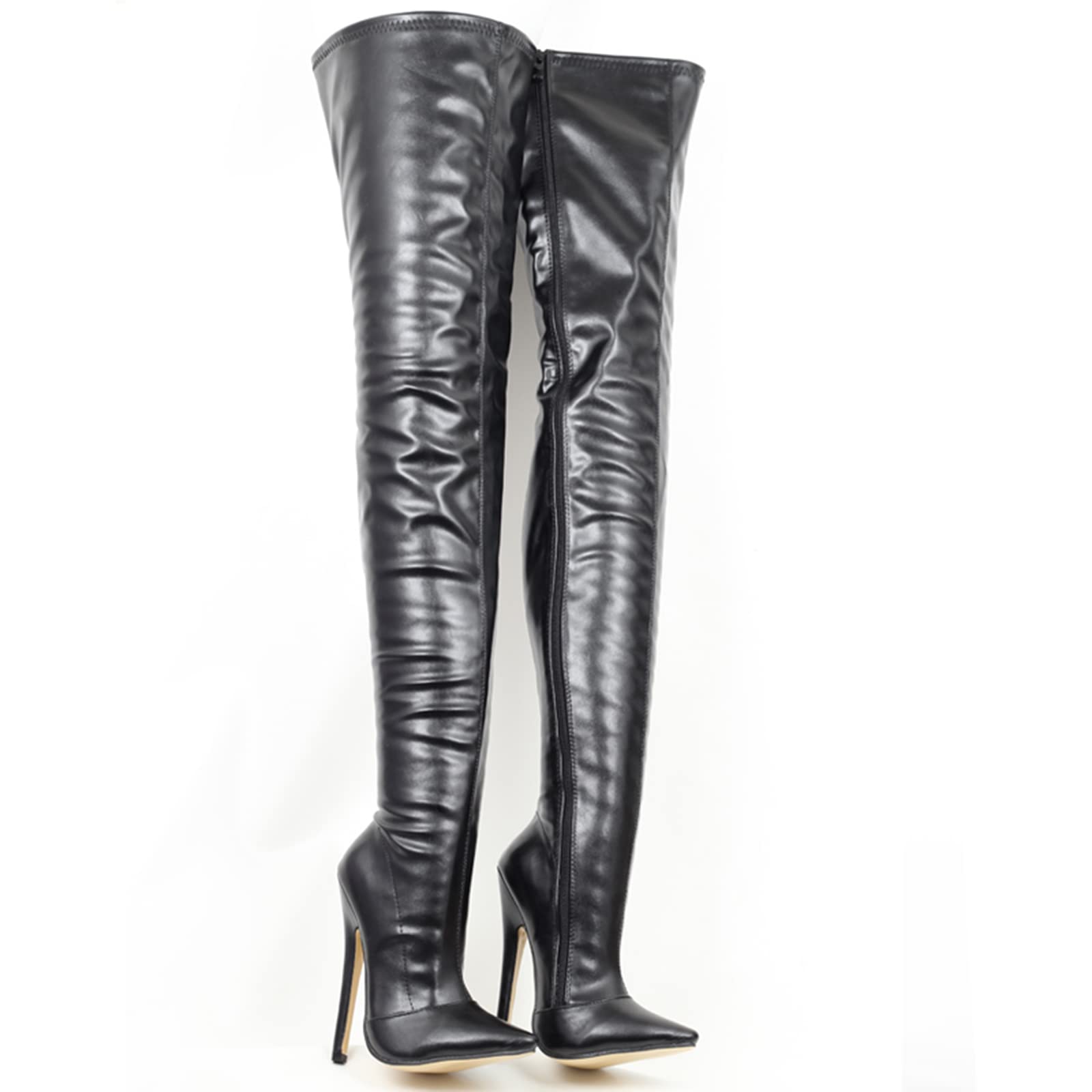 Stivali Alti alla Coscia Rosa Moda Donna, Tacchi Alti da Ballo a Spillo da 18 cm, Stivali Lunghi a Punta a Punta, Scarpe da spogliarellista Esotiche Sexy,Matte Black,38