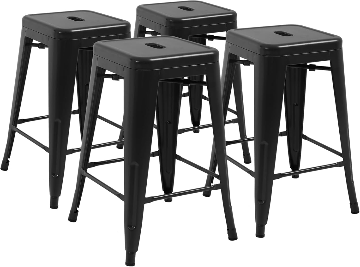 Bar Stools Set of 4, 24 Inches Metal Bar Stools with X-Shaped Reinforced Design, Rubber Footpads & Handling Hole, Stackable Stools for Kitchen, Dining Room, Pub, Bronze