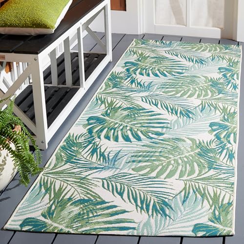 Image of SAFAVIEH Washable Rug Outdoor Barbados Collection - 2'8 inch x 10'5 inch, Green & Teal, Non-Shedding & Easy to Clean, Ideal for Patio, Backyard, Mudroom (BAR592X)