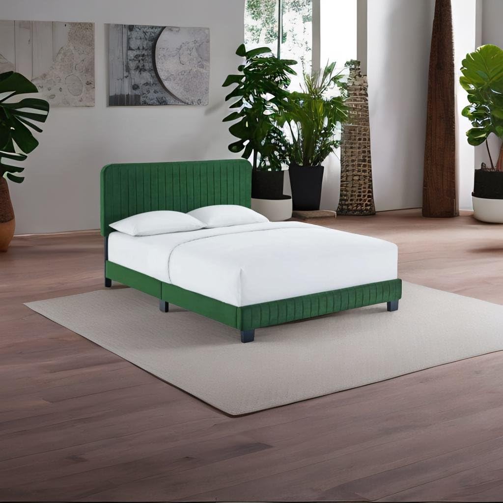 ErgodeLuxurious Twin Platform Bed - Art Deco Elegance, Stain-Resistant Velvet, Foam Padded Headboard, Wood Slat Support, 800 lbs Weight Limit