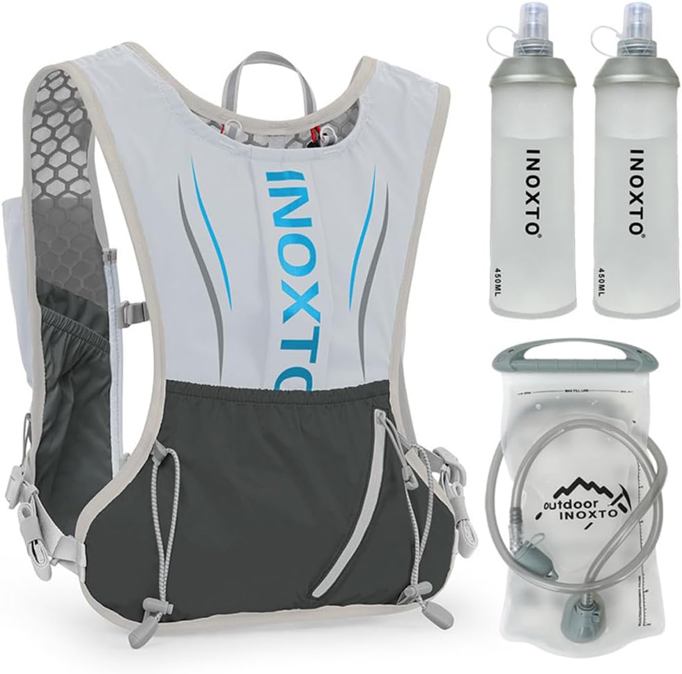Lixada Hydration Backpack Running Vest, 5L Hydration Pack Lightweight Reflective Water Backpack with 1.5L Water Bladder & 2pcs 450ml Water Bottles for Women & Men Trail Running Marathon Race Hiking