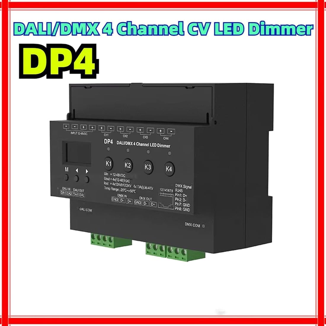 Variateur LED de Tension DP4 Prend en Charge DT6 DT8 DMX8/16Bit pour Bande LED Monochrome/CCT/RGB/RGBW.