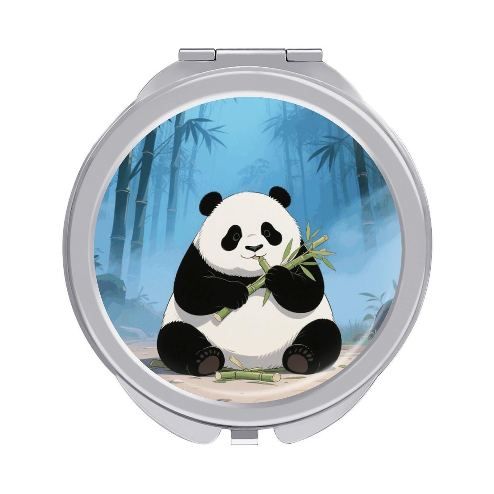 VstaDank Giant Panda Makeup Mirror Beautiful Compact Makeup Mirror Silver Mirrors Surface Folding Makeups Lightweight Travel Makeups Mirrors for Suitable Handbag and Purses
