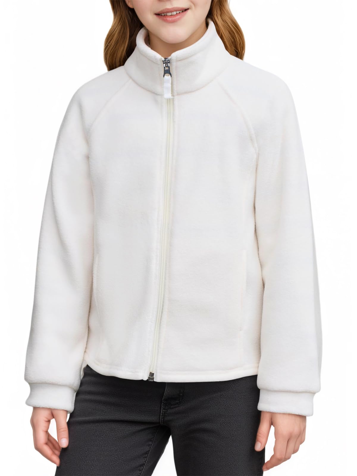Haloumoning Veste pour fille - Col montant - Veste polaire - Légère - En peluche Sherpa - Couleur unie - Décontractée et chaude - Avec fermeture éclair