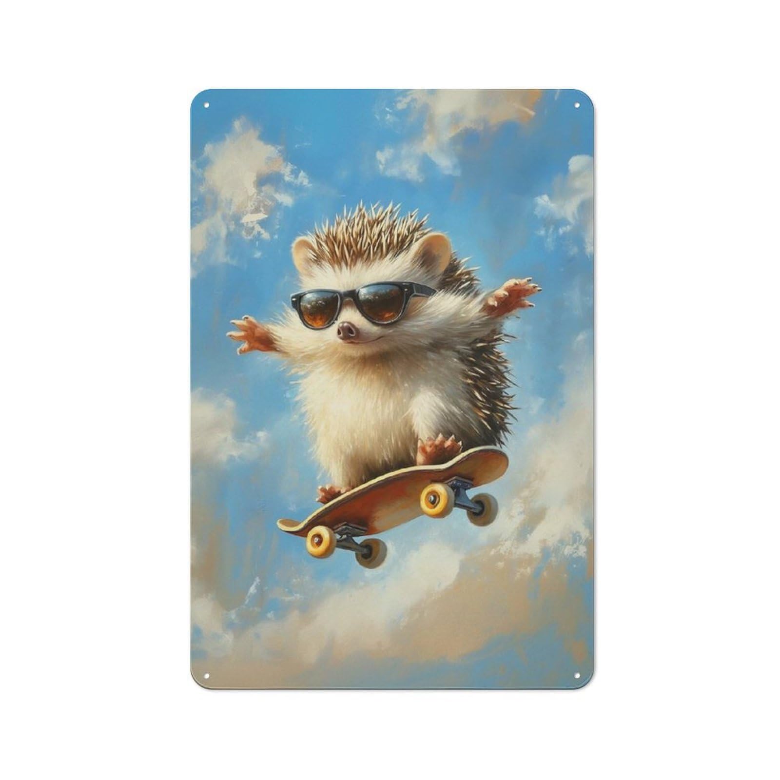 Junmoney Skateboarding Hedgehog With Sunglasses Vintage Cafe Metal Sign 30X20cm Featuring Bistro Wall Plaque For Tea Room, Shop Wall Or Breakfast Area