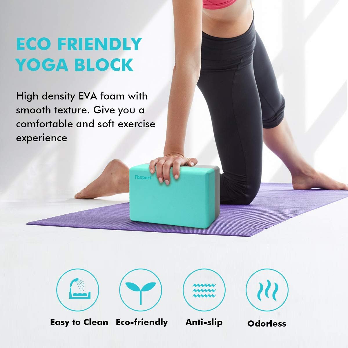 FBSPORT Yoga Block 2 Pack with Yoga Strap, High Density EVA Foam Block, Non-Slip Surface for Yoga, General Fitness, Pilates, Stretching-9" x 6" x 4" : Sports & Outdoors