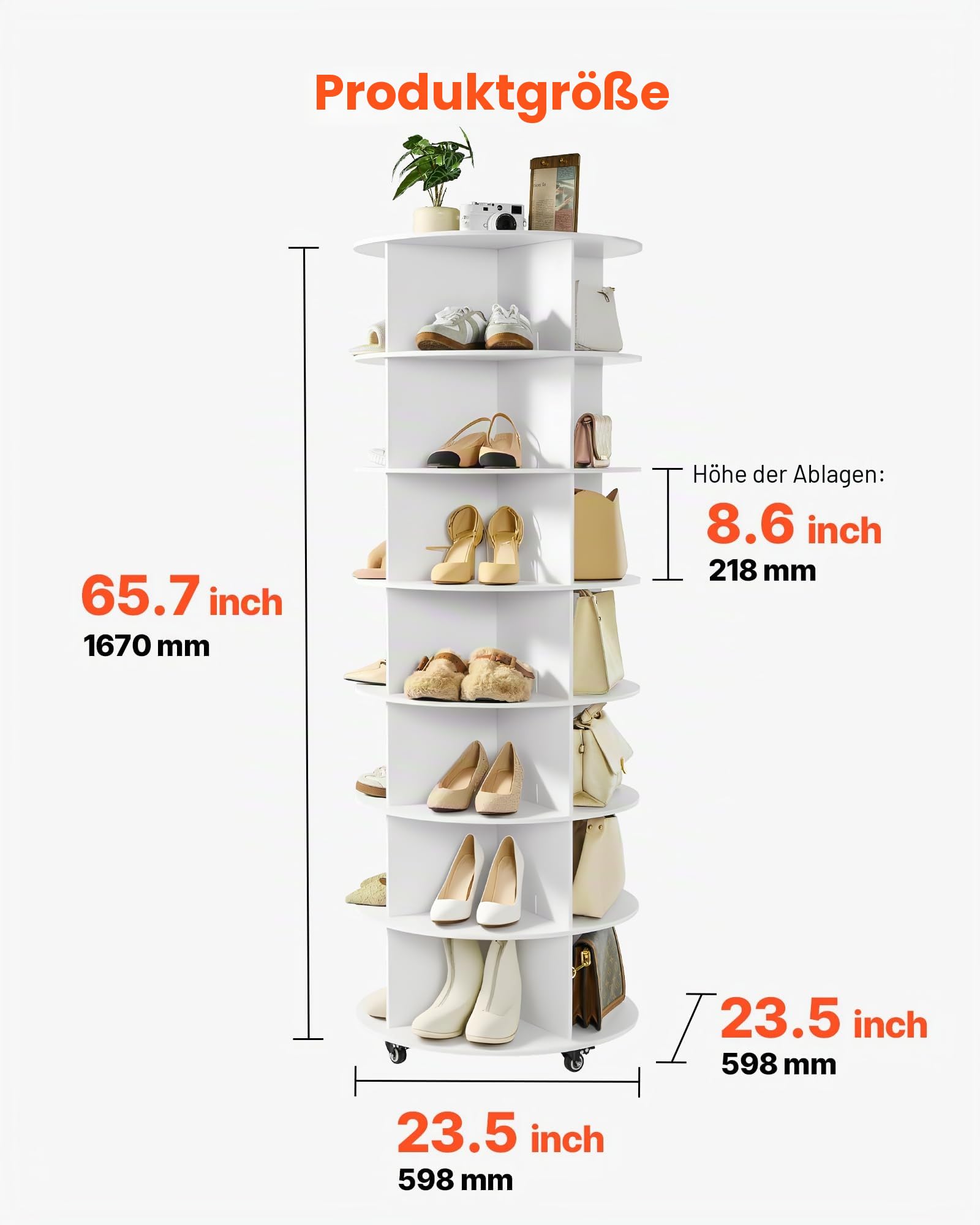 VEVOR Schuhregal Schuhschrank für 28 Paar Schuhe (7-stöckig) 360° drehbar, Schuhaufbewahrung mit Rollen, Schuhablage für Schlafzimmer Wohnzimmer Eingangsbereich, Weiß 598 x 598 x 1670 mm