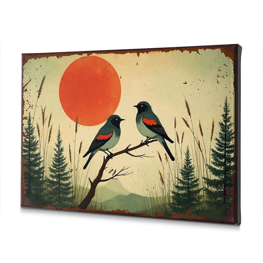 Toile décorative deux oiseaux sur branche soleil rouge 30x40 cm - 5