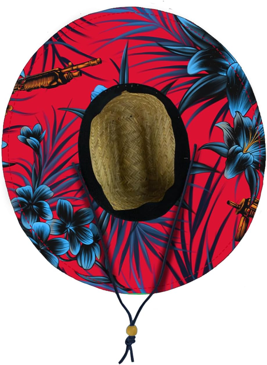 Retro Rifle Men’s Straw Sun Hat-Wide Brim Lifeguard Hat with Custom Under-Brim Prints-Lightweight Sun Protection for Outdoor - Image 5
