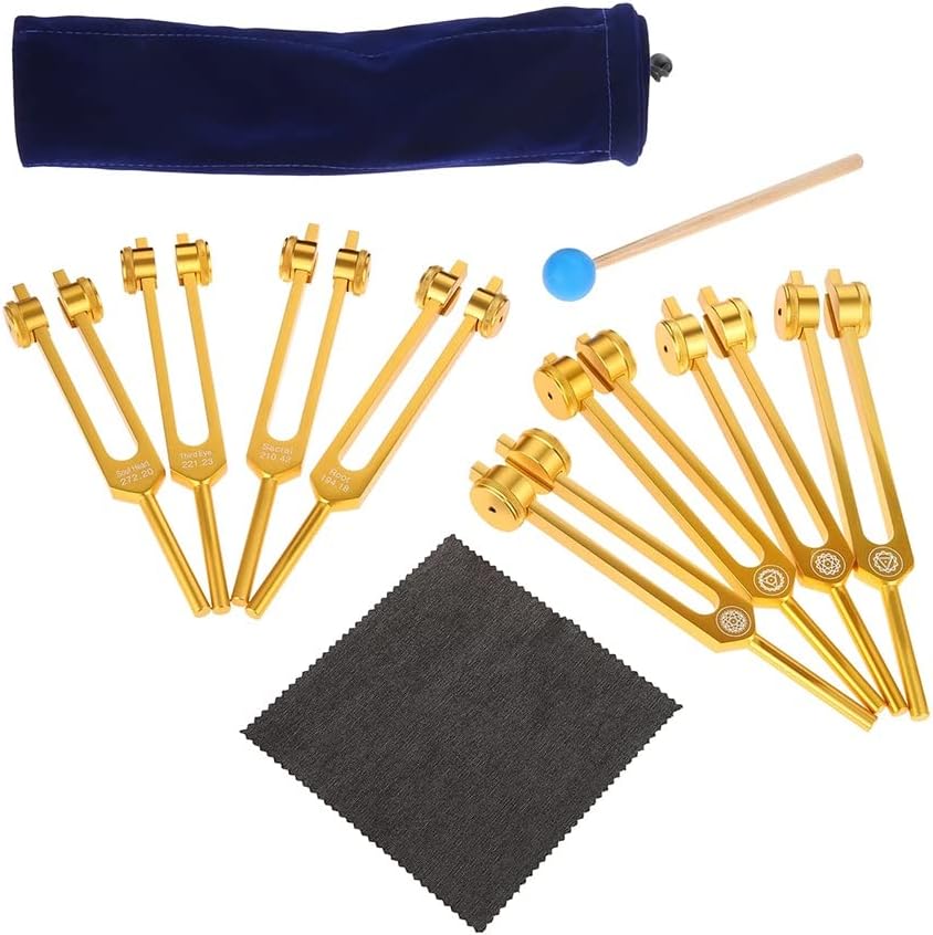 音叉セット、シリコンハンマークリーニングクロスバッグ付き、仏教徒