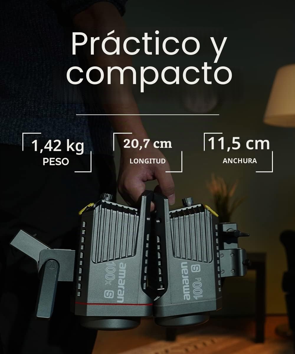 Aputure Amaran 100d COB Luz de vídeo LED, CRI/TLCI 95+ Luz de día 100W, Soporta Control Aplicativo Sidus Link, Fuente de alimentación AC/DC, 8 Efectos Luminosos Integrados