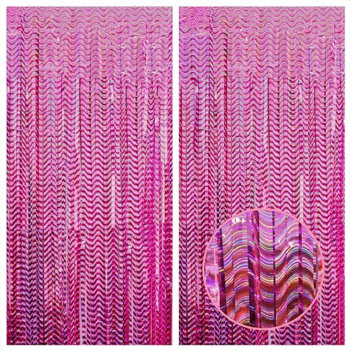 Image of KatchOn, Large Laser Pink Backdrop Curtain - 3.2x8 Feet, Pack of 2 | Laser Pink Fringe for Birthday Wedding Engagement Party Decorations | Graduation Backdrop for Graduation Decorations 2025