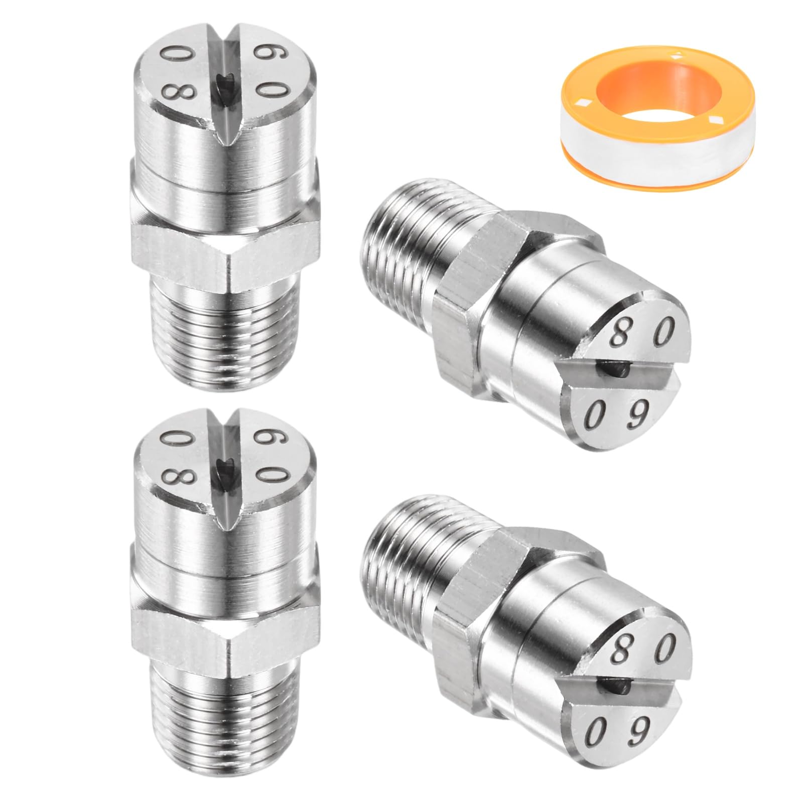 TIXIPEM 1/8" BSP Male 60 Degree Flat Fan Spray Tip [5PCS] - Pressure Washer Nozzles Cleaner Nozzle with Sealing Tape Used for Water Guns - [Stainless Steel-1.8MM Orifice]