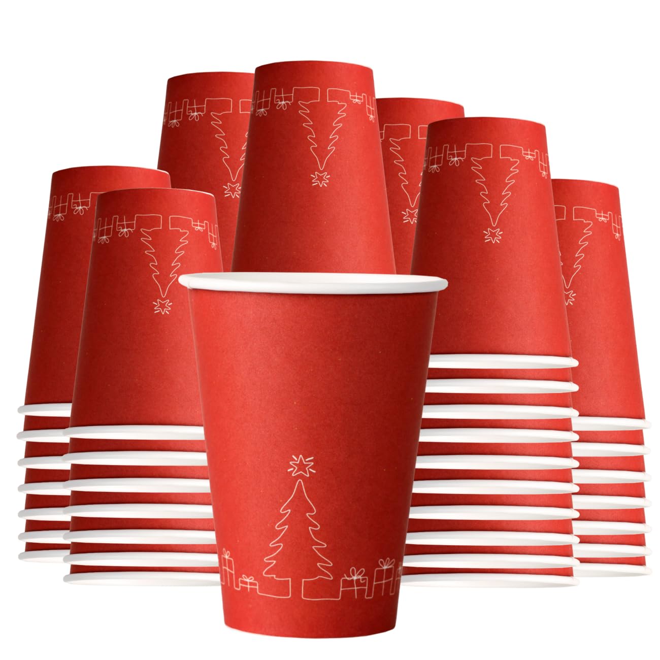 Mecup Gobelets en papier de Noël, gobelets jetables biodégradables, 800 pièces, tasse de café de Noël 200 ml, usage unique, pour boissons chaudes et froides, motif de Noël. Motif: Rouge