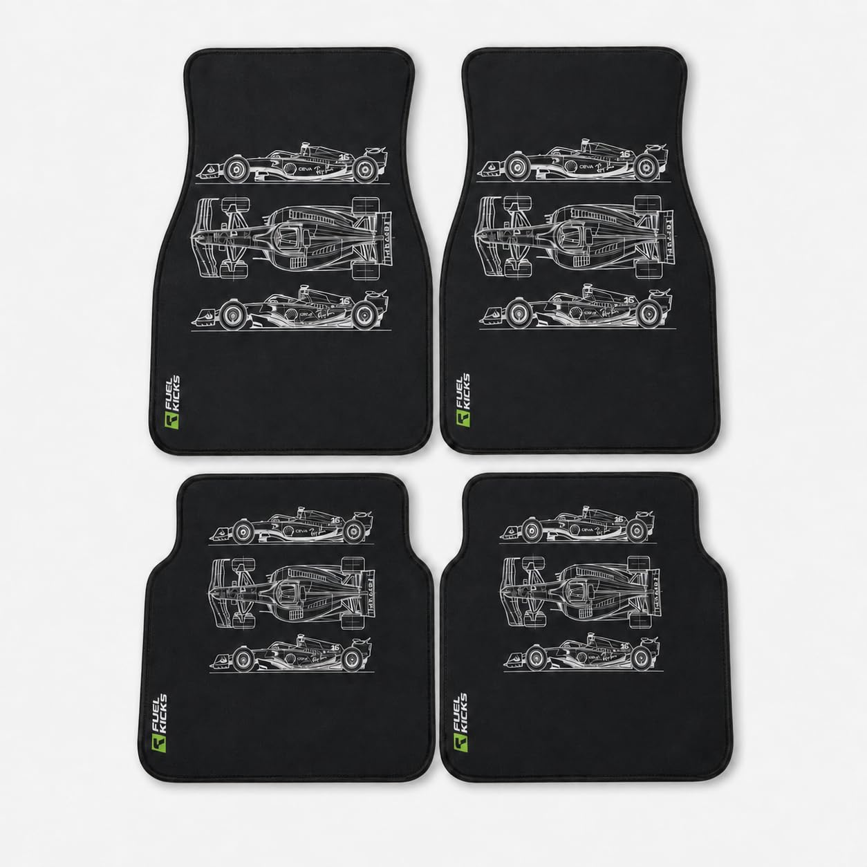 Universal Car Floor Mat Set for Cars | Race Blueprint Edition | Premium Crystal Velvet Carpet | Anti-Skid Bottom | Washable Front & Rear Mats | Universal Fit | 4 Piece-image-26