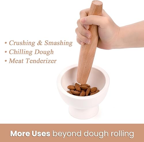 Miniatura 6 de Elsjoy Paquete de 12 rodillos de madera pequeños de 8 pulgadas, rodillo de madera antiadherente para hornear pasteles, galletas, pasta, albóndigas