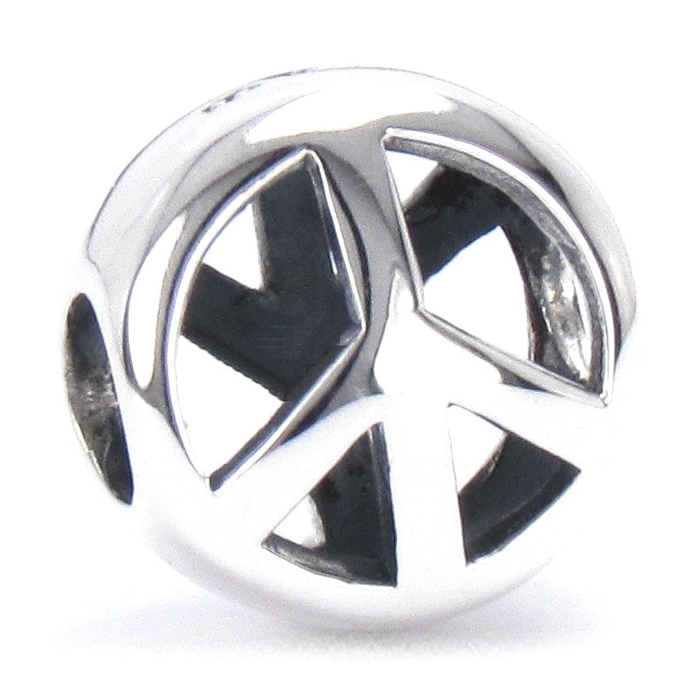 Bella Fascini Traditional Peace Sign Bead Charm Sterling Silver