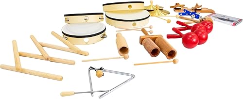 West Music WM20 - Juego de percusión para 20 jugadores con tambores de marco, maracas, panderetas, platillos, palos de ritmo y más. Incluye DVD