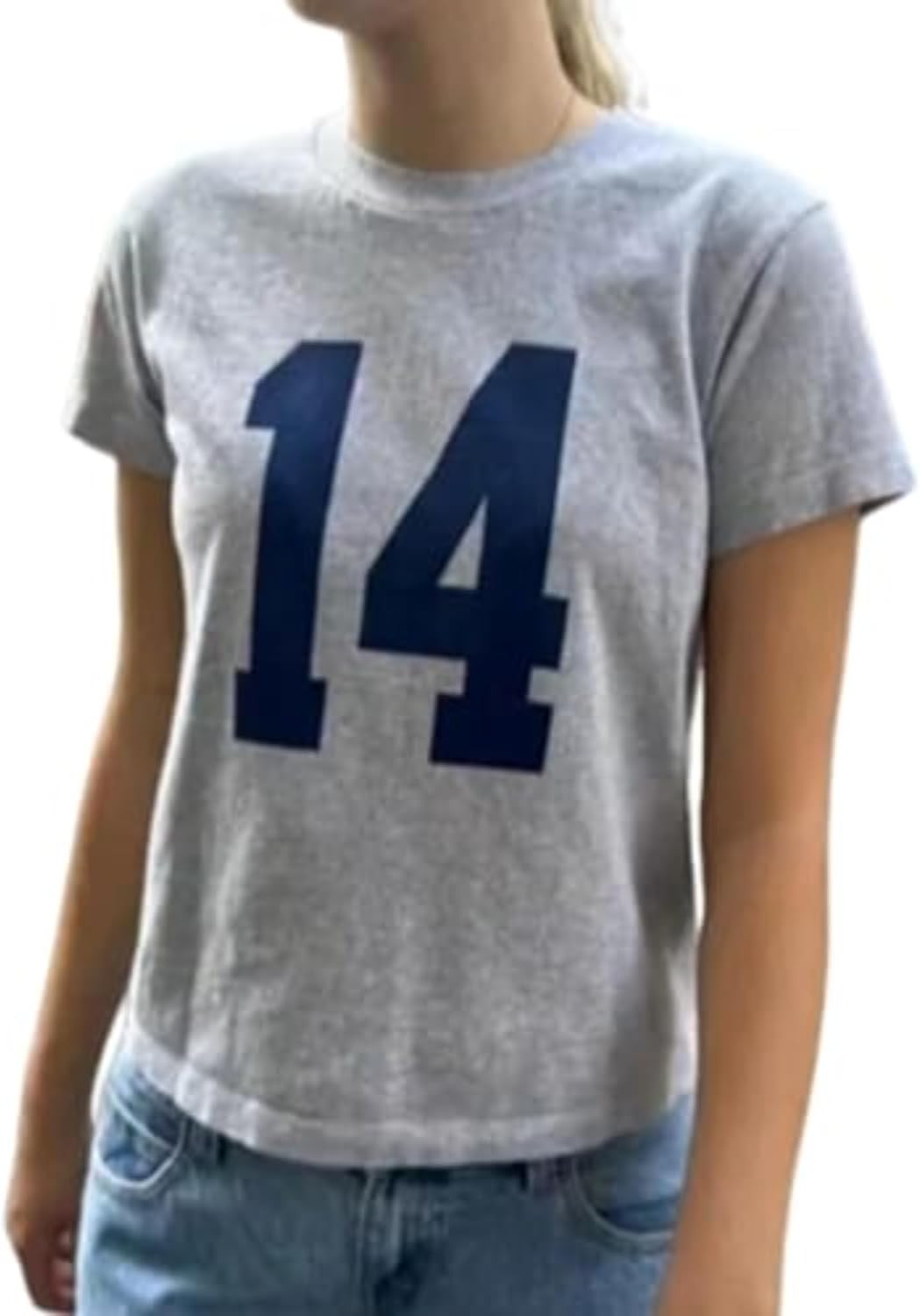 Number 14 Fitted Tee Jersey Summer Crop Top Short Sleeve Y2k Shirt Graphic Baby Tee Women