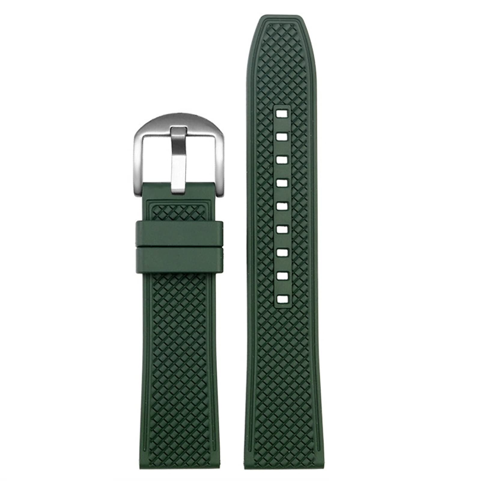 CZKE Bracelet de montre en caoutchouc 20 m 22 mm Bracelet de rechange pour montre à dégagement rapide Bracelets de montre pour homme (couleur : boucle verte-argent, taille : 22 mm)