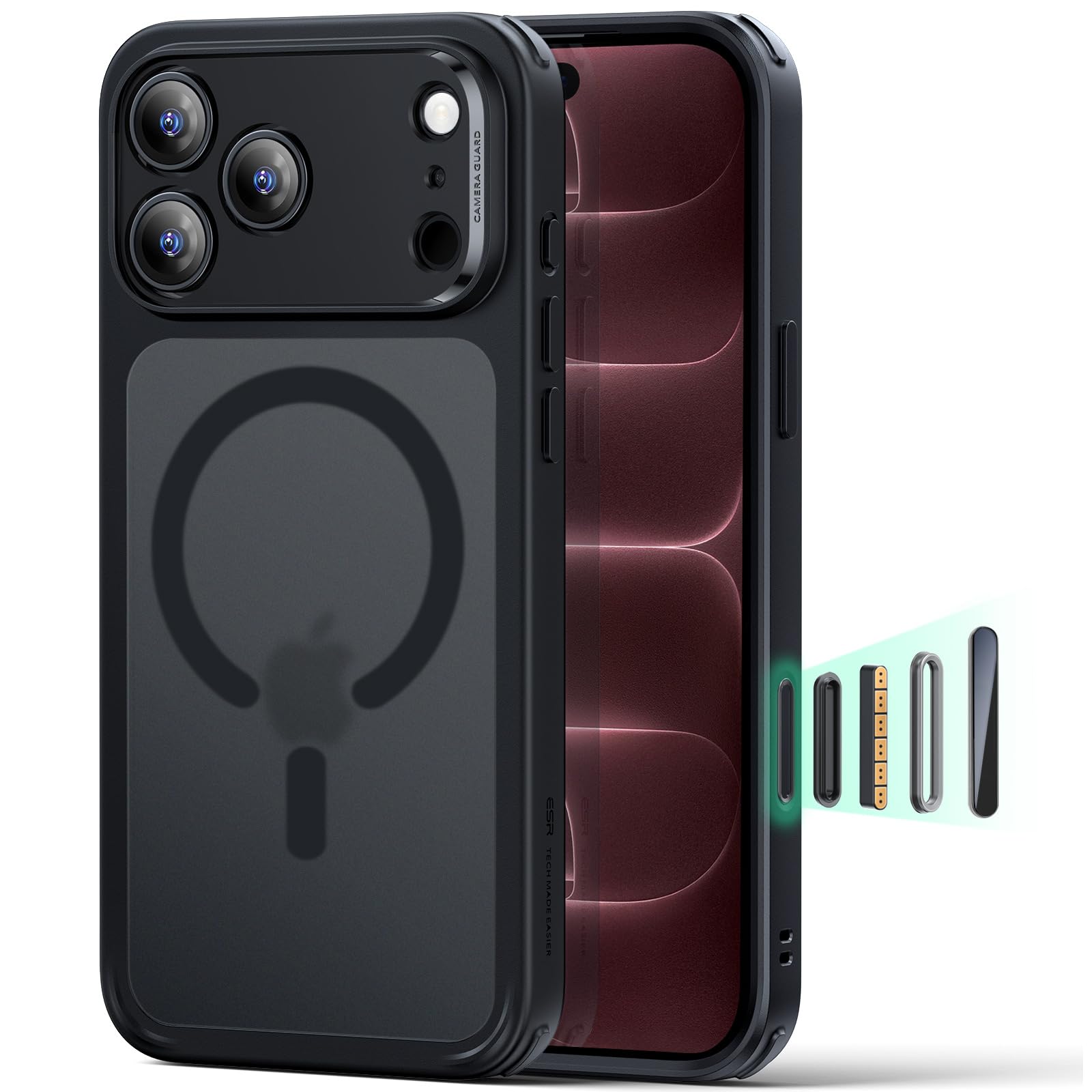 ESR Classic Hybrid for iPhone 18 Pro/17 Pro Case, Frosted Burgundy — Amazon image 10