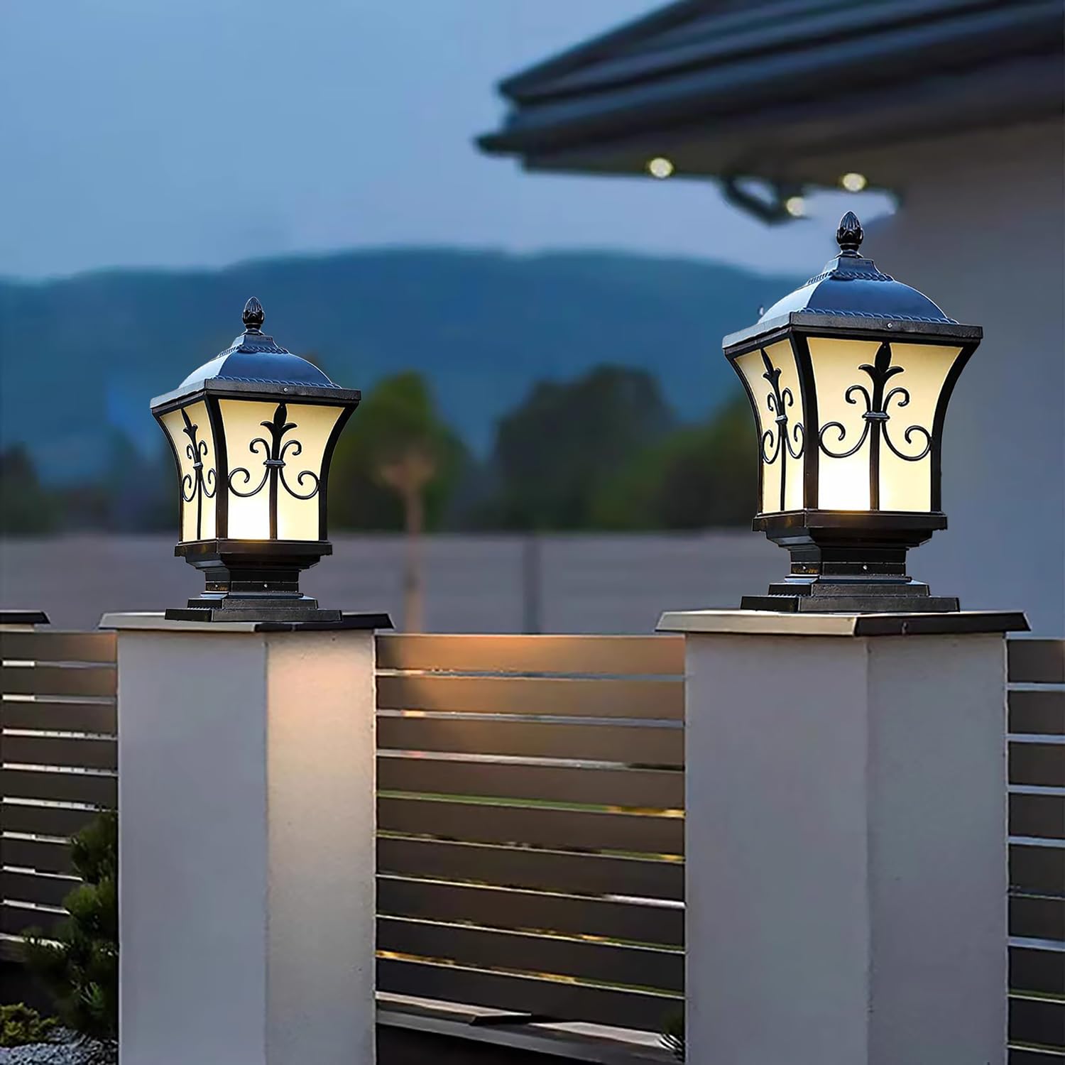 XINYASEE Lampade a colonna in metallo vintage in alluminio, E27 Luce esterno esterni Piedistallo,Lampada a colonna Park Villa,impermeabile Luce del pilastro del portico (dimensioni ridotte:38CM)