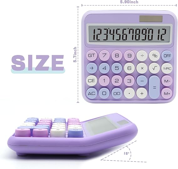 Purple Standard Calculator - 12 Digit with Large LCD Display and Big Buttons, Perfect for Office, School, Home and Business