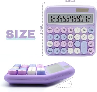 Purple Standard Calculator - 12 Digit with Large LCD Display and Big Buttons, Perfect for Office, School, Home and Business