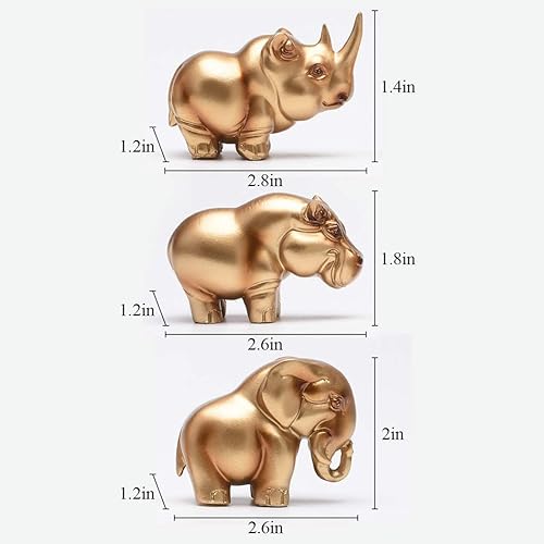 Miniatura 2 de BRASSTAR Rinoceronte elefante hipopótamo estatua de resina dorada Tres lindos amigos animales figuritas arte oficina en casa decoración de