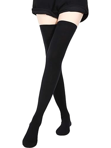 SATINIOR Over Knee Thigh High Socks Striped Boot 3 Striped Thigh High Womens Tube Socks Warm Cosplay Stockings for Girls - One Size - Black