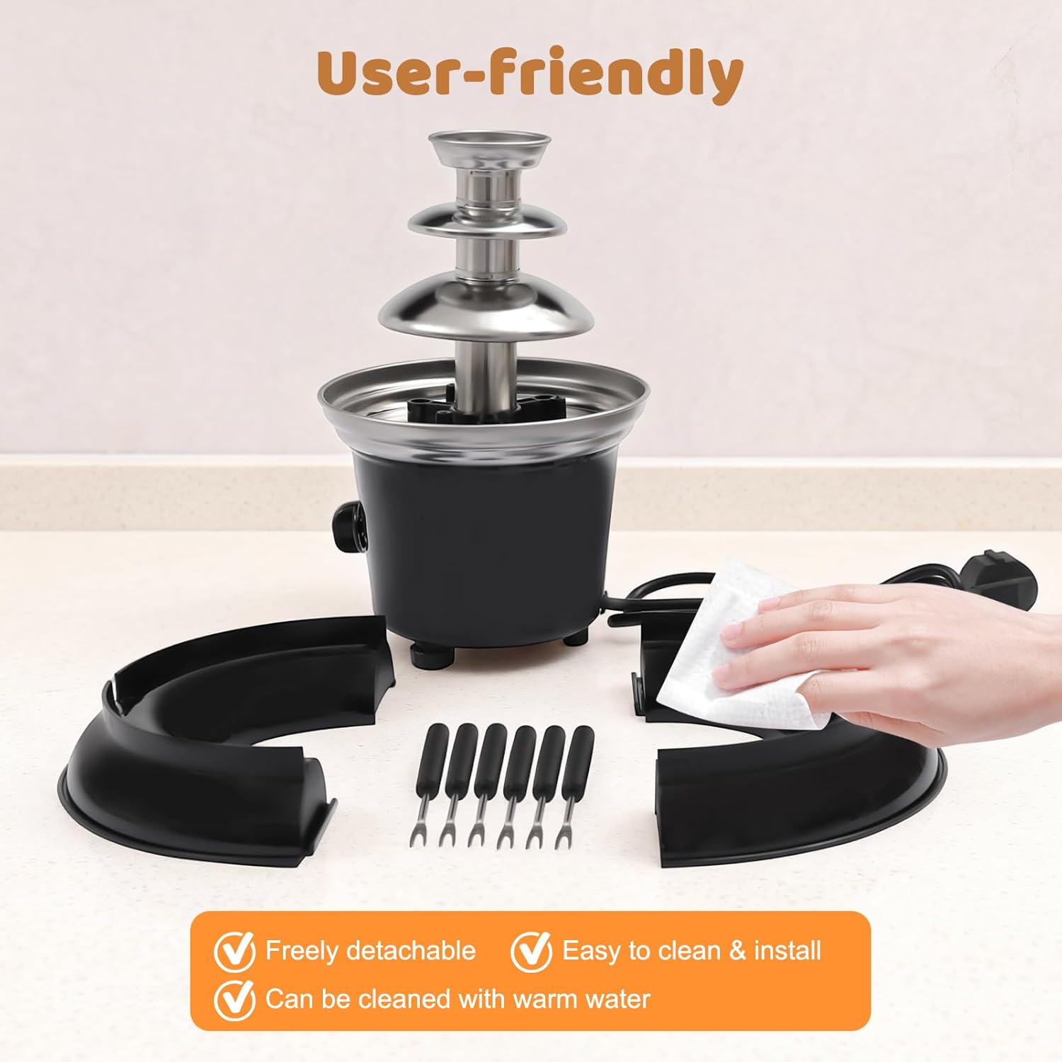 3-Tier Chocolate Fondue Fountain, 40W 1Lbs Capacity Stainless Steel Electric Chocolate Fondue Machine Fruit Plate Party Fountain w/5PCS Forks&Rotating Spiral Rod for Birthday Wedding Easter