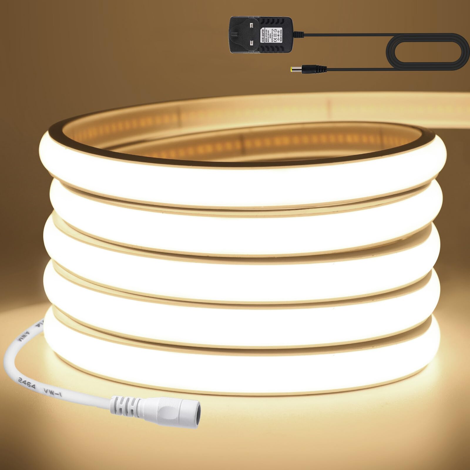 KAFULA 24V COB LED Neon Strip [1M,Natural White 4000-4500K],IP65 Waterproof Flexible,320 LEDs/m FCOB LED Fairy Light CRI85+,Cuttable Every 5cm,Kitchen Cabinet Bedroom Living Room Store Decoration