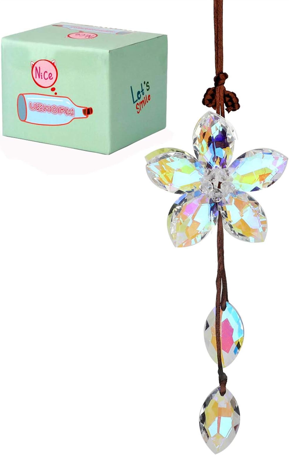 UZHOPM Beautiful Crystal Flower Car Pendant Lucky Hanging Ornament Car Interior Decoration Car Accessories Home Decor(Colorful)