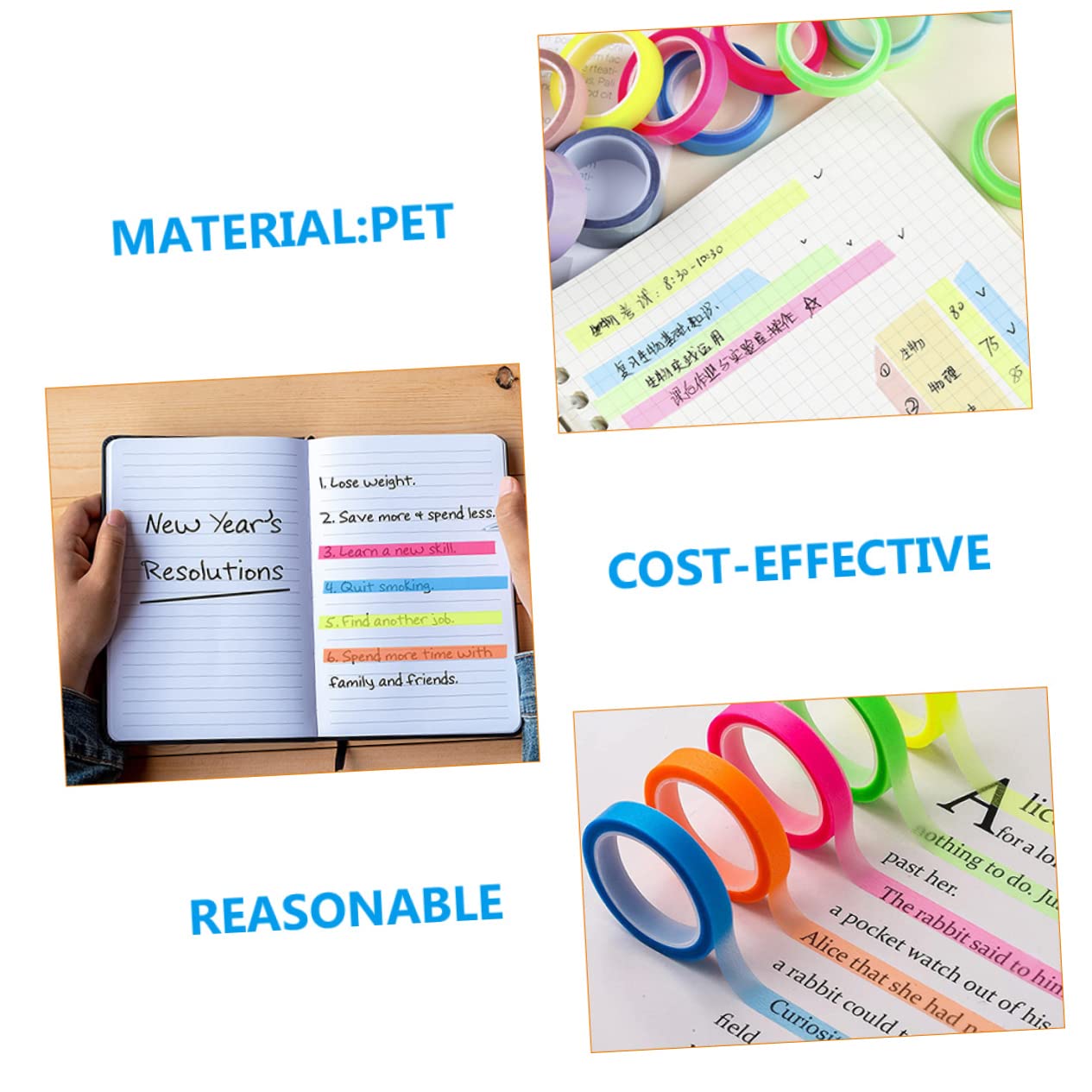 Alipis 100rouleaux Rubans Fluorescents Transparent Adhésifs Pour Marquage De Pages Tapes De Mise Évidence Accessoires Pratiques Étude Bureau