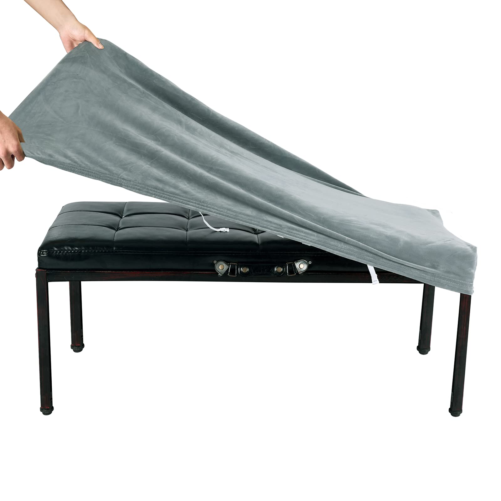 SINOSSO Soft Velvet Bedroom Bench Cover, (48"- 62") L x (15"- 20") W Stretch Washable Upholstered Protector Rectangle Long Chair Slipcover, (XL, Dark Grey)