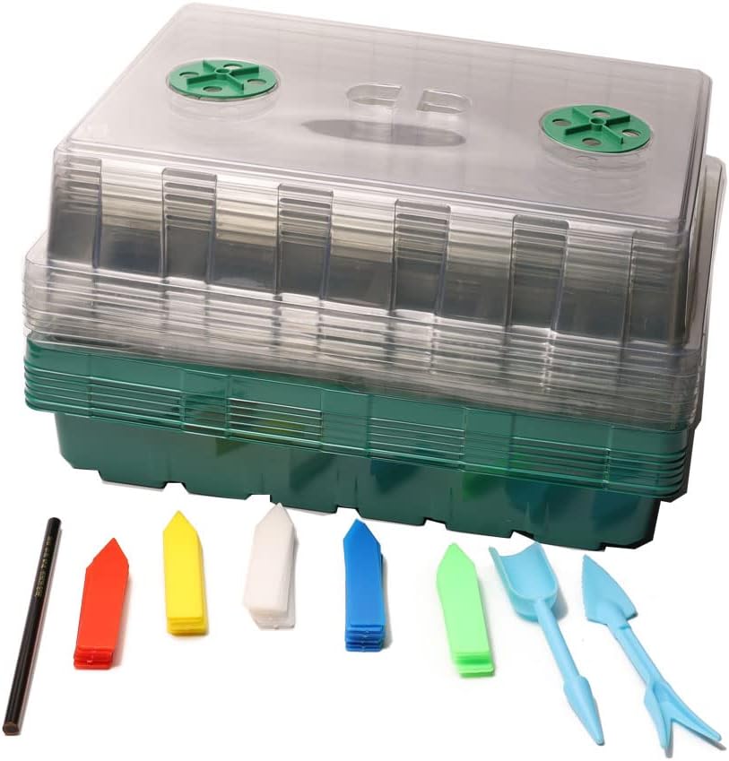 6 juegos de bandejas de germinación de plantas (total 144 celdas) de 2.17 x 1.97 pulgadas, bandeja de plántulas de 24 celdas con cúpula para tomate,