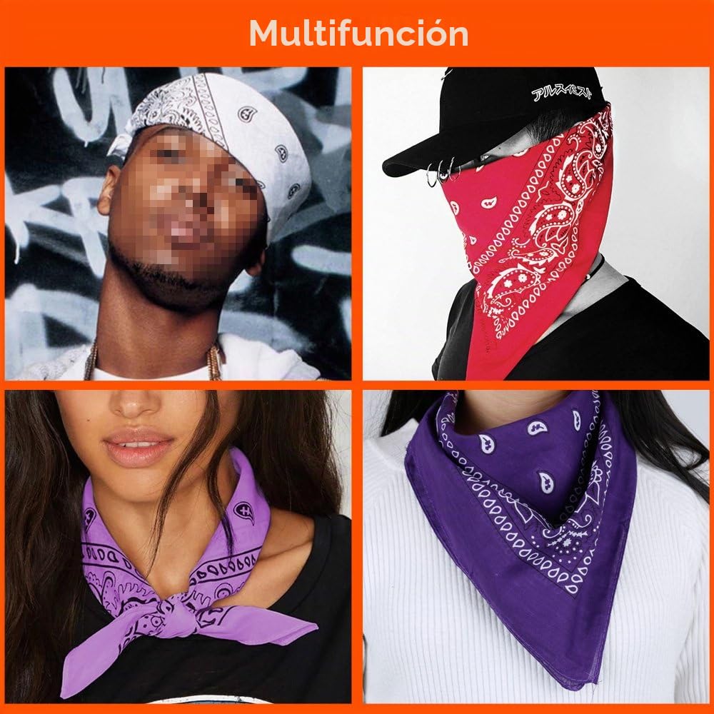 Anpro 12 bandanas pañuelos unisex algodón retro multicolor 55x55 cm