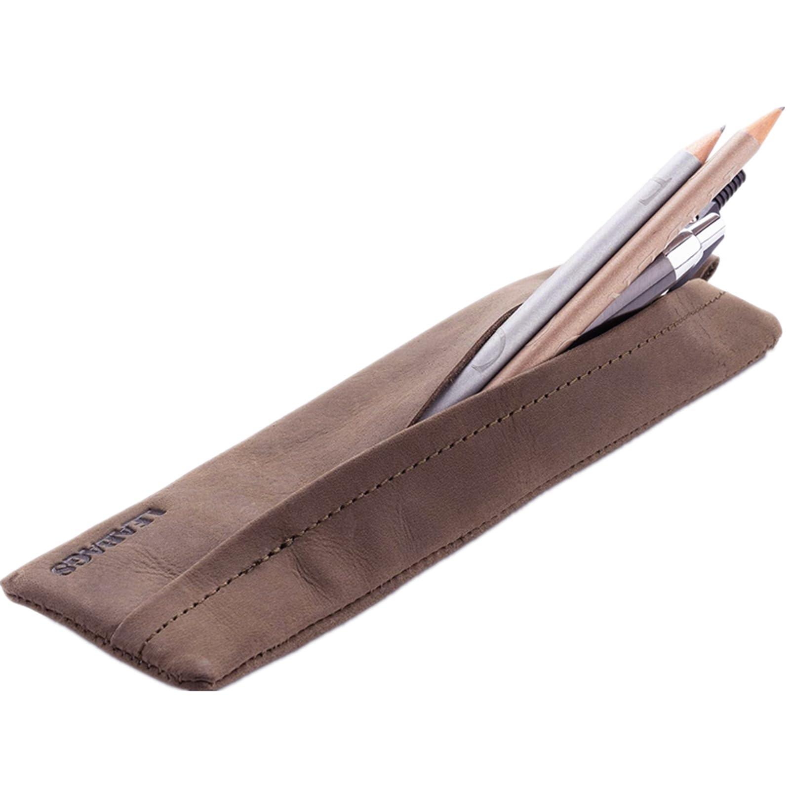 LEABAGS Leather Pencil Case - Genuine Leather Pencil Pouch Fort Vaux - Pen Case for Adults Men Women Work UniversityFallow Brown