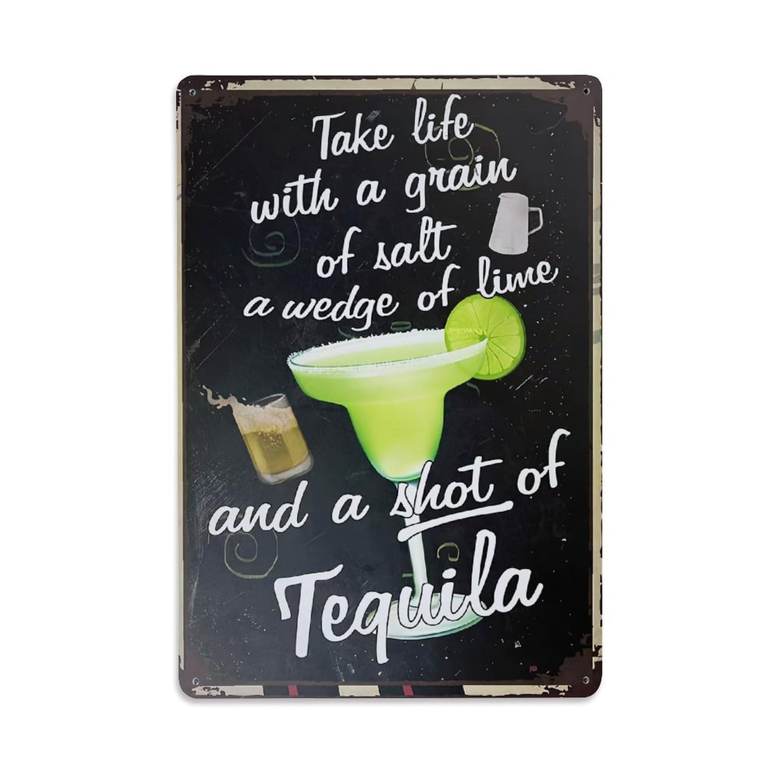 Jdfenggu Vintage Take Life With Salt Lime Tequila Retro Metal Tin Sign, Decor Art Poster For Bar, Home, Man Cave, Kitchen, Laundry Room Gift 8X12inch