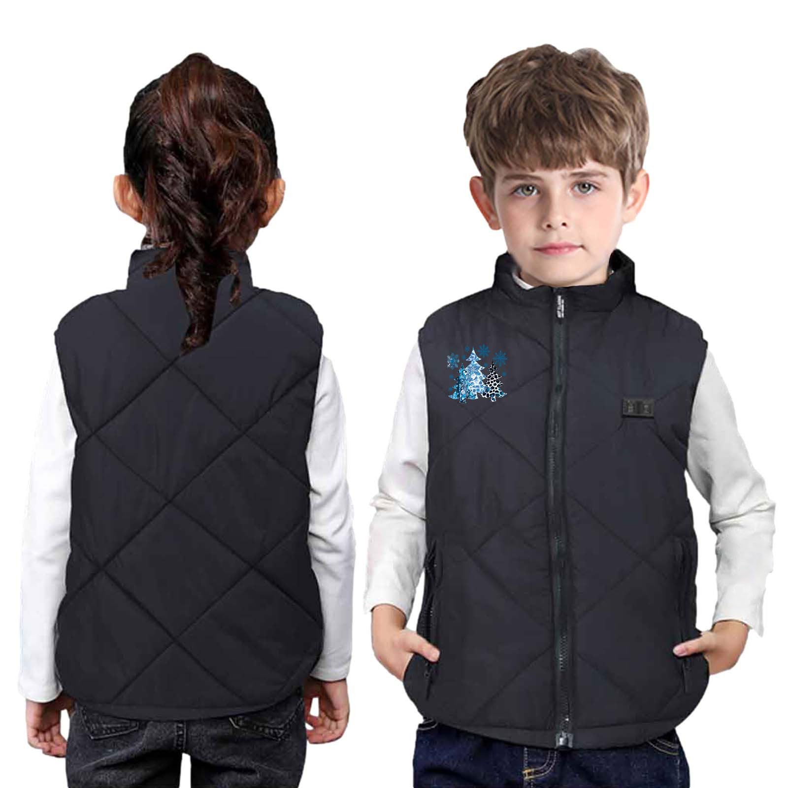 Gilet Chauffant pour Enfants Veste Chauffante Electrique Garçons Filles USB avec 13 Zones de Chauffage Blouson Chauffant Enfant Veste Chauffante Doudoune imprimé Vêtements Chauffants Lavable