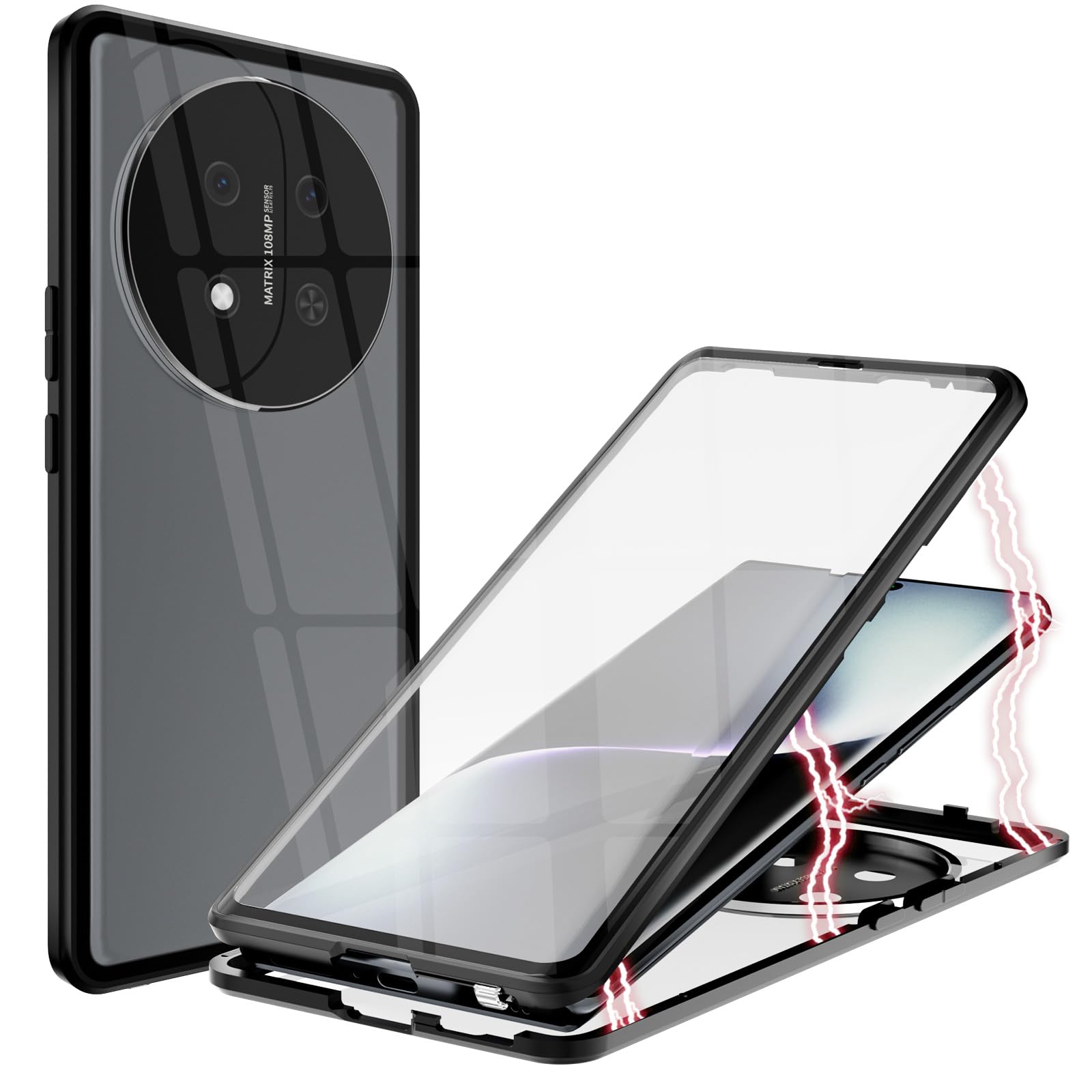 Coque OnePlus Nord Adsorption Magnétique 360 Degré Protection Haptique Ultra Mince Verre Trempé