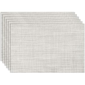 Placemats Set of 6 Washable Indoor/Outdoor Vinyl Place Mats for Dining Table Durable Non-Slip Heat Resistant PVC Weave Table Mats（Beige）