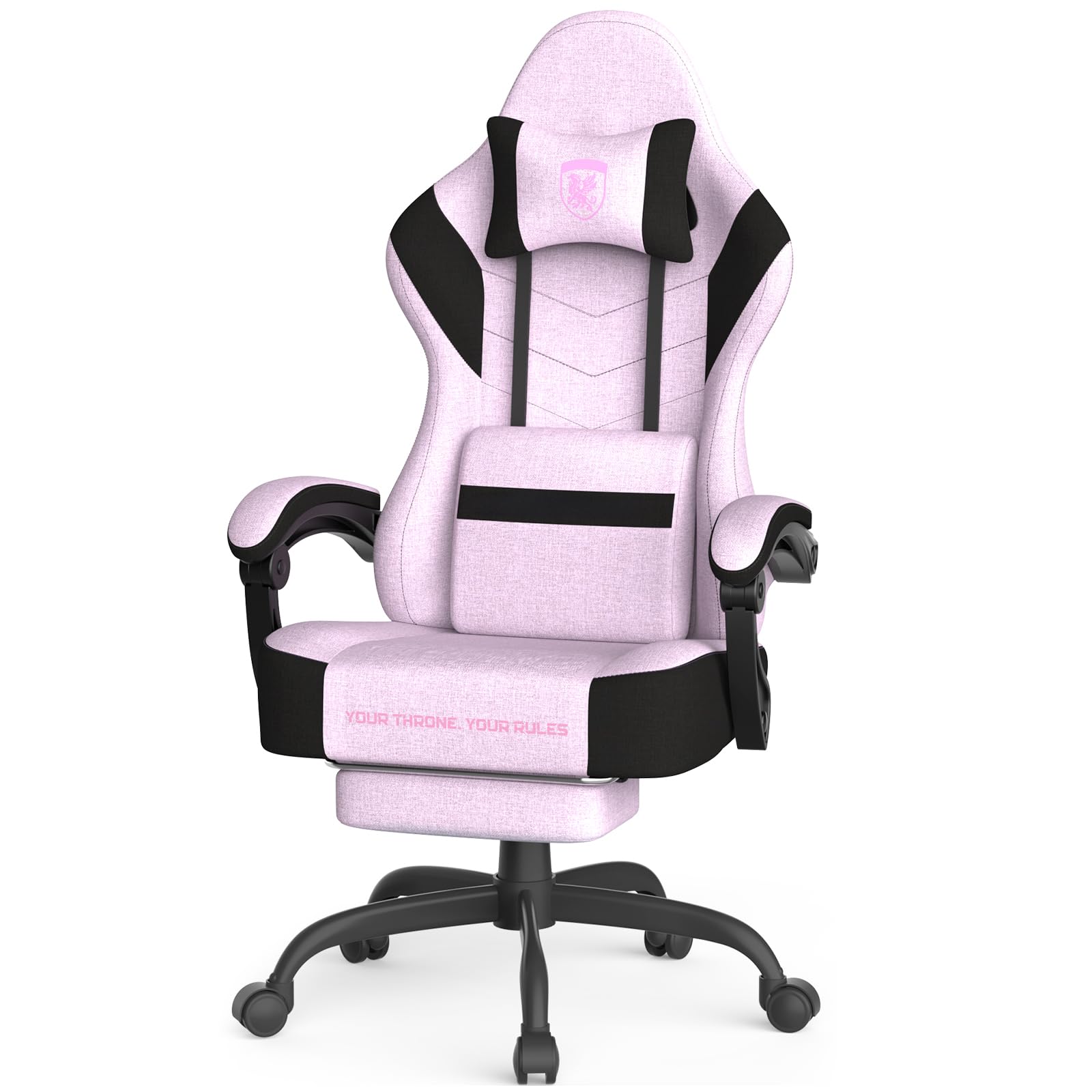 Ferghana Silla Gaming Ergonómica,Silla Gamer Tela Transpirable,Silla de Oficina con Soporte Lumbar Masaje,Asiento Elastico,Reposacabezas,Respaldo Reclinable 135°,Regulable en Altura,Rosa