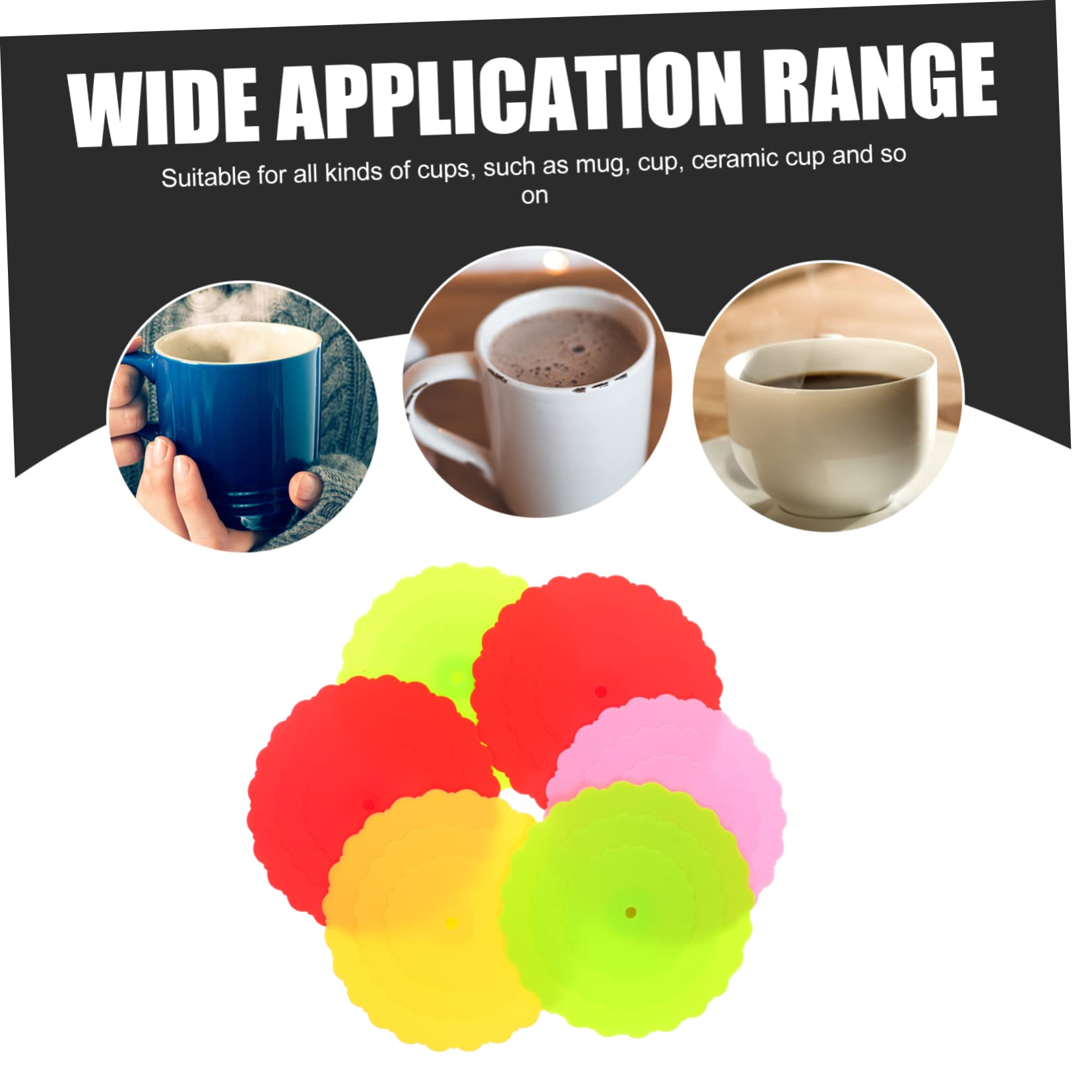 SMASOLO 6pcs Silicone Flower Mug Covers Reusable Drink Lids for Mugs Food-grade Silicone Prevents Spills and Keeps Drinks Warm Design