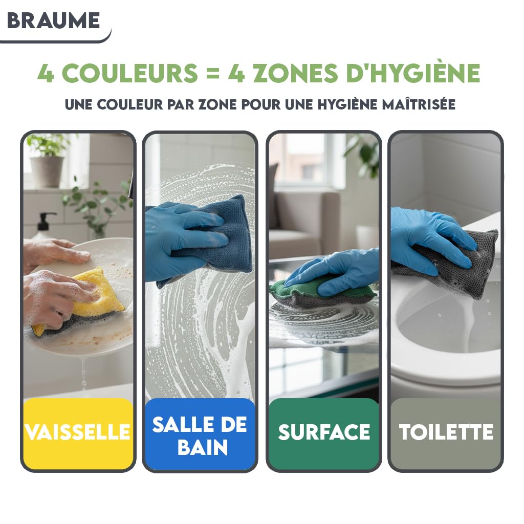 Lot de 4 Éponges Lavables Réutilisables Ne Rayent Pas Ultra Efficaces Séchage Rapide