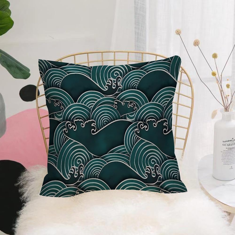 HYOSXW Cushion Cover,Throw Pillow Case Home Decorative for Living Room Bedroom Sofa Chair 16X16 Inch,Retro decorative pattern of Chinese waves, national style,Pillowcase 40X40cm
