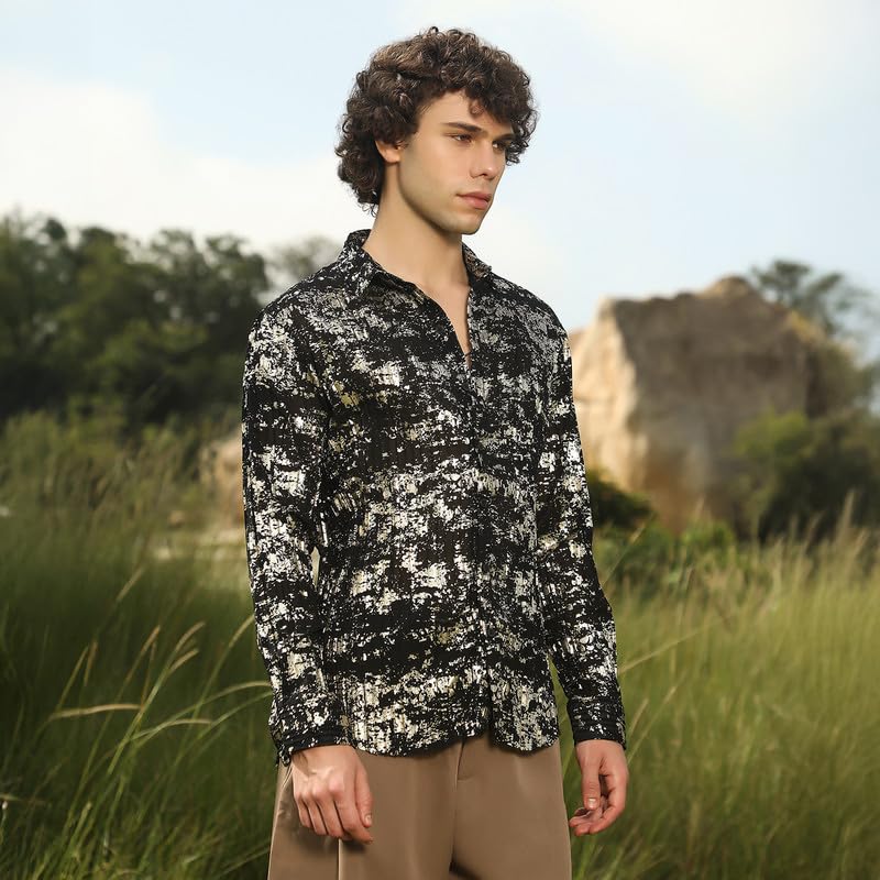 Image of CAHOOT Men's Shirt for Casual Wear | Spread Collar | Long Cuffed Sleeves | Button Closure | Shirt Crafted with Comfort Fit for Everyday Wear