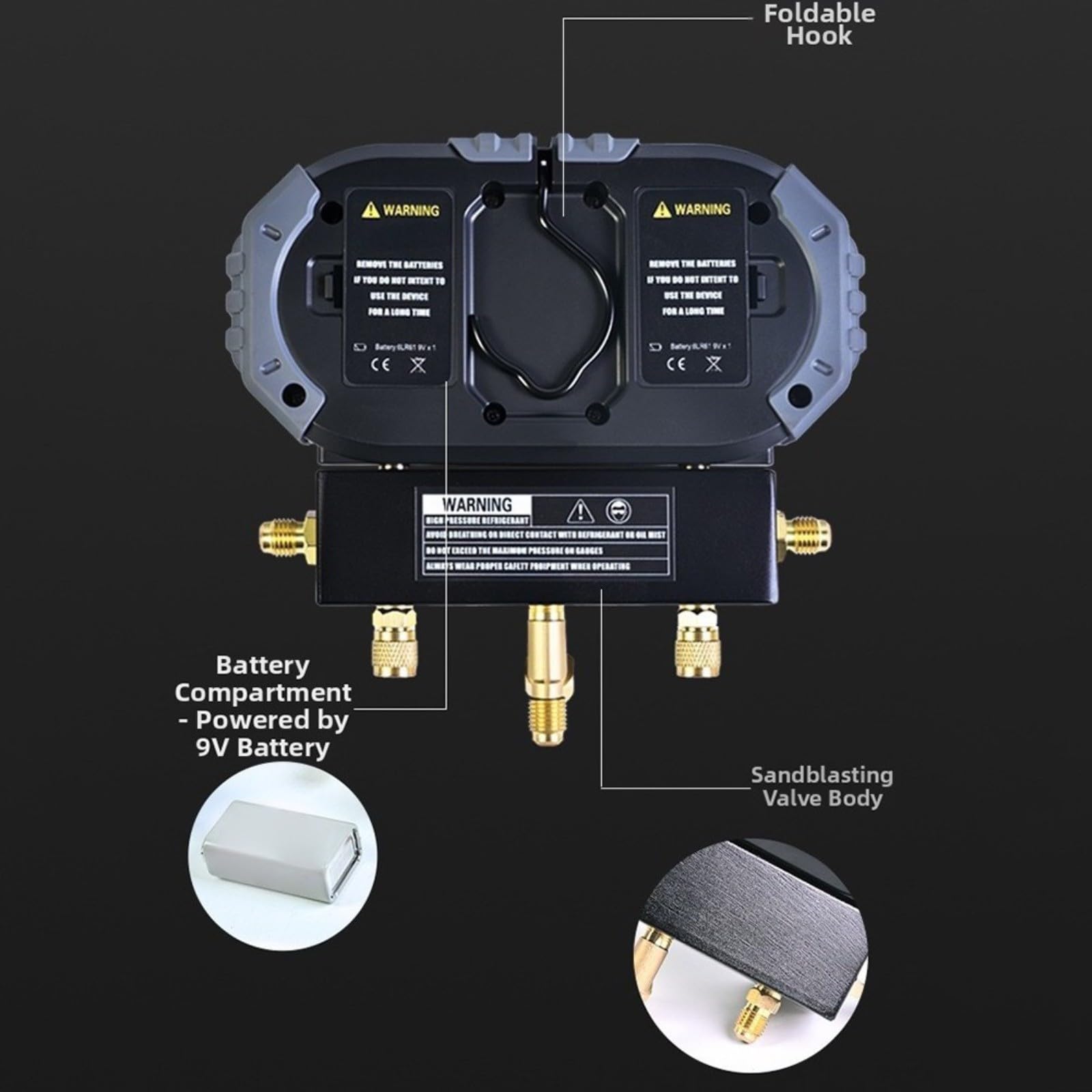 Medidor de presión digital para R410A R32 R134a, manómetro electrónico HVAC con válvula de bola, medidor de vacío 0-6000 kPa, pantalla LCD para mantenimiento y llenado de aire acondicionado