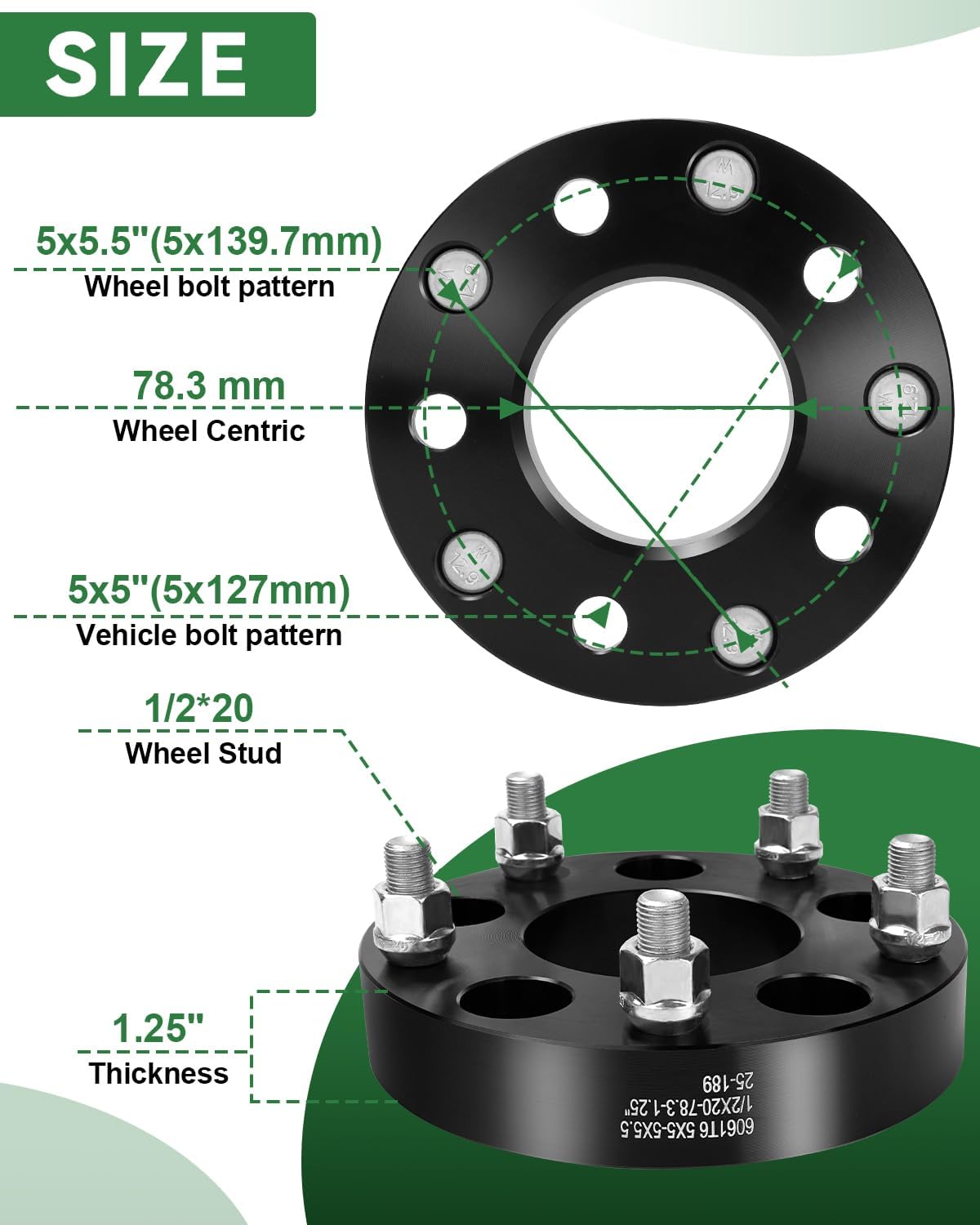 5x5 to 5x5.5 Wheel Adapters for Wrangler Commander Grand Cherokee Journey, 1.25 inch 5x127 to 5x139.7 Wheel Spacers 78.3mm Center Bore 1/2 Studs
